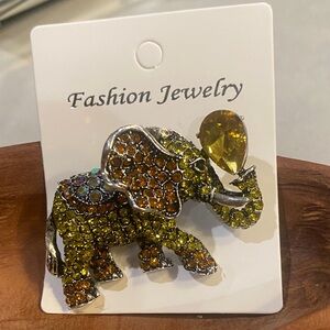 Rhinestone Elephant Brooch in Yellow and Amber